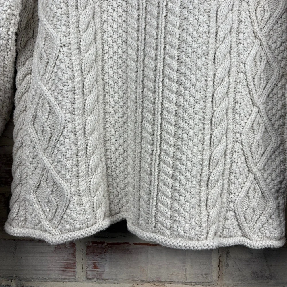 J.Crew Always Oatmeal Cotton Cable Knit Fisherman Sweater Chunky Mock Neck L